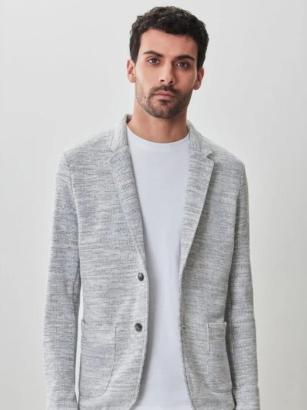 Casual Friday Men Gray Knit Blazer Sport Coat Jersey Jacket Slim Fit EU L